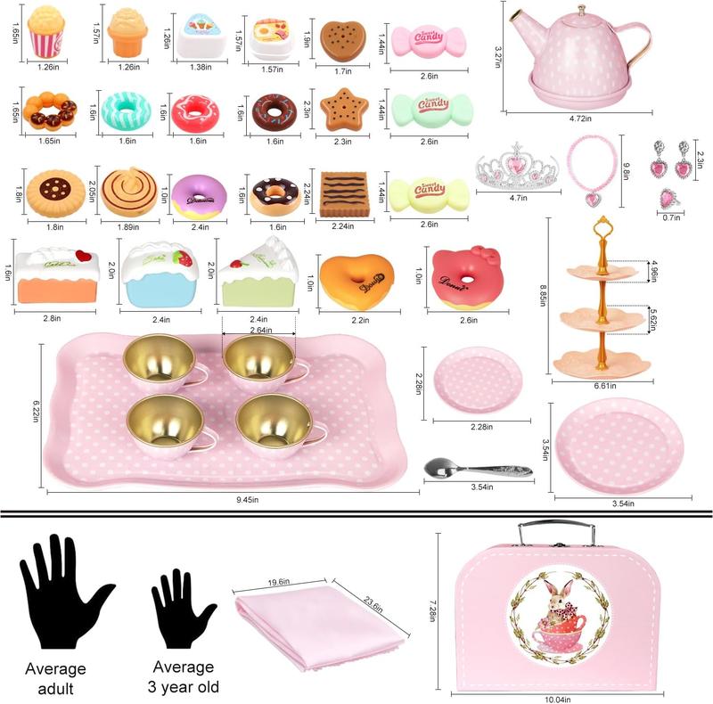 Christmas tea Party Set for Little Girls, 49PCS Princess Tea Time Toys Including Tea Set Dessert Carrying Case, Kids Kitchen Pretend Playset, Tea Set for Girls Birthday Toddler Gifts Age 3-8