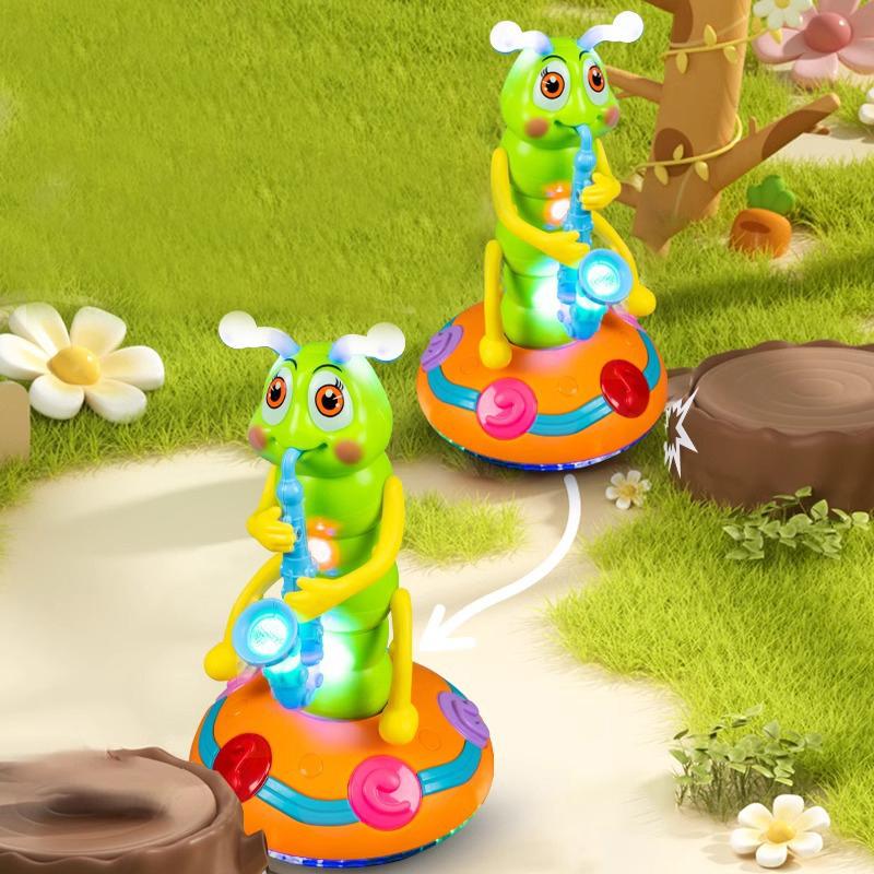 Electric Universal Singing Caterpillar Toy Playing Saxophone Colorful Lights Music Twisting Caterpillar