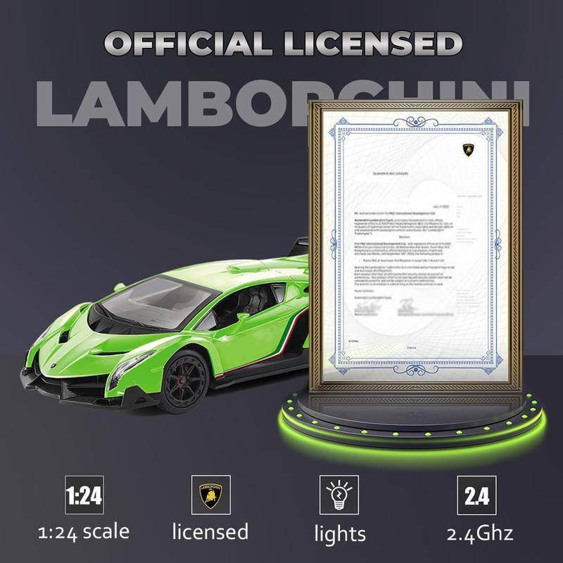 QUN FENG Lamborghini Remote Control Car 1:24 Scale Lambo Toy Car Officially Licensed Rc Cars with Light 2.4Ghz Model Car for Boys 4-7 Girls Birthday Gift, Green remote control