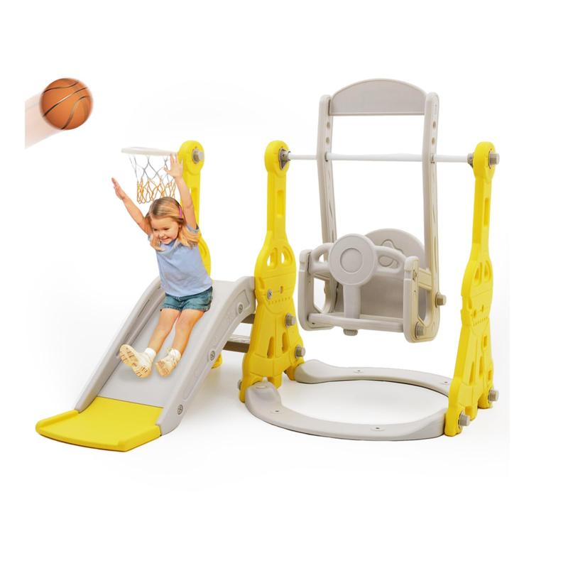 4-in-1 Compact Slide and Swing Set, Family Slide for Boys and Girls Aged 1 to 4, Slide with Basketball Hoop, Indoor and Outdoor Slide Play Facilities and Playgrounds Easy to assemble. incandescent christmas lights