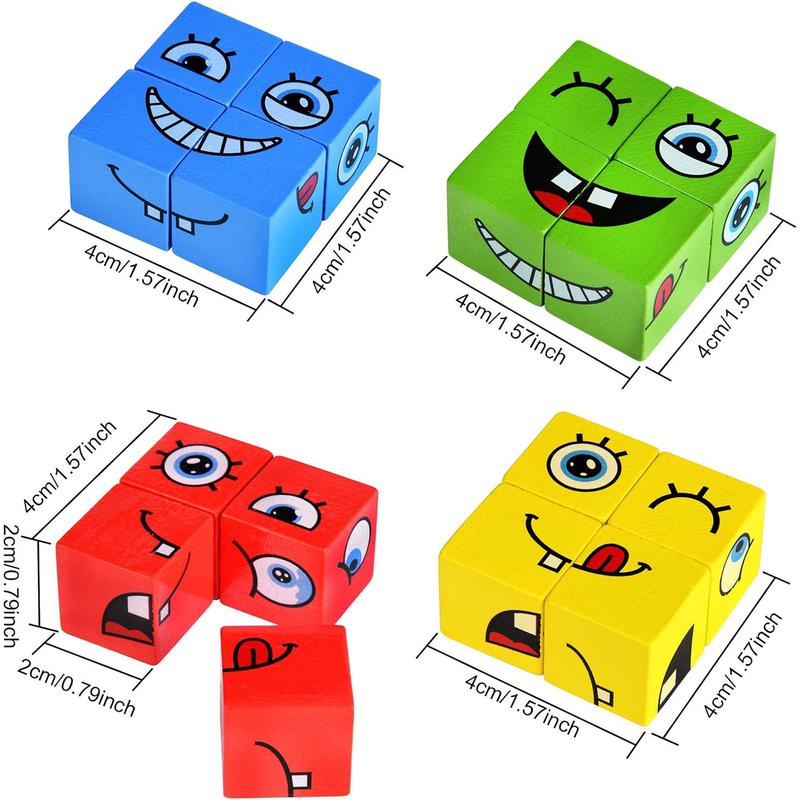 Wooden Face Changing Magic Cube Building Blocks Game,Expression Puzzle Building Blocks Pattern Matching Game for Family Night,Match Puzzles Geometric Educational Toys for Kids and Adults matching game