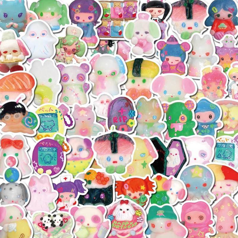 Cute Cartoon Clay Pattern Sticker, 56pcs set Cute Sticker, DIY Decorative Sticker for Phone Case, Computer, Guitar, Bag, Water Cup, Scrapbook