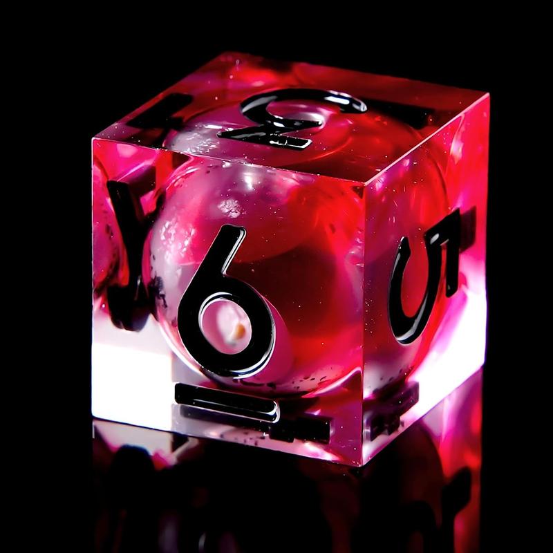 Blood Liquid Core DND Dice Set - 7-Piece Handmade Polyhedral Resin Dice with Sharp Edges for Dungeons and Dragons.