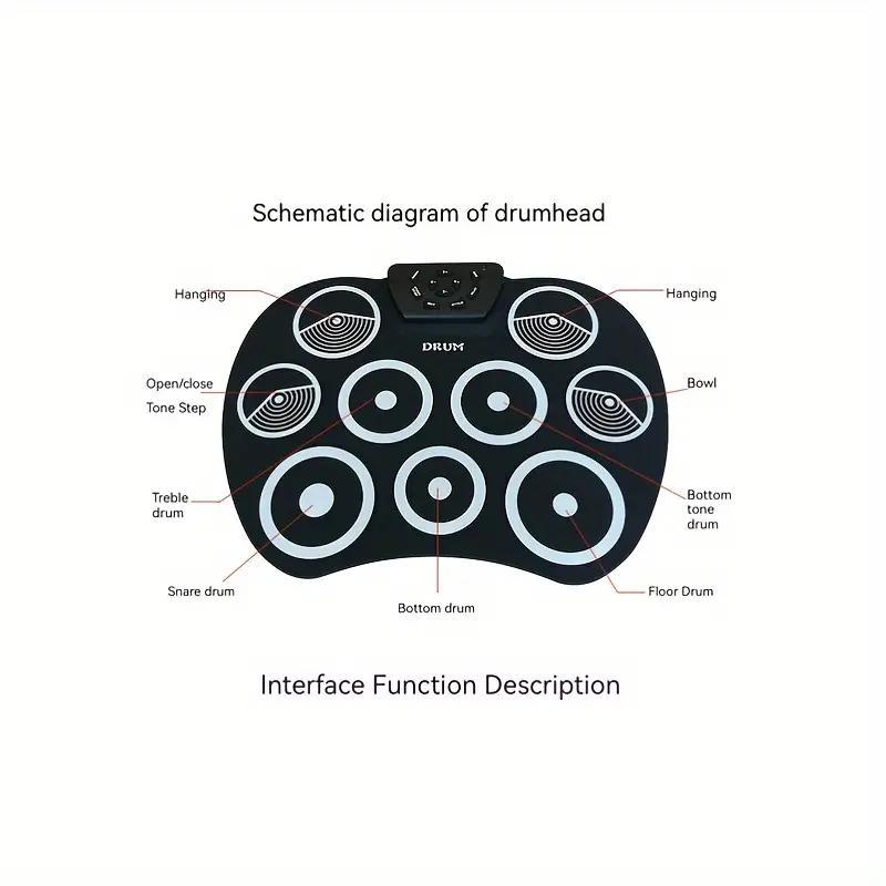 Electronic Drum Pad, Portable Drum Training Pad without Drumsticks, Desktop Drum Practice Tool, Musical Instrument Accessories for Beginners, Entertainment Party Performance