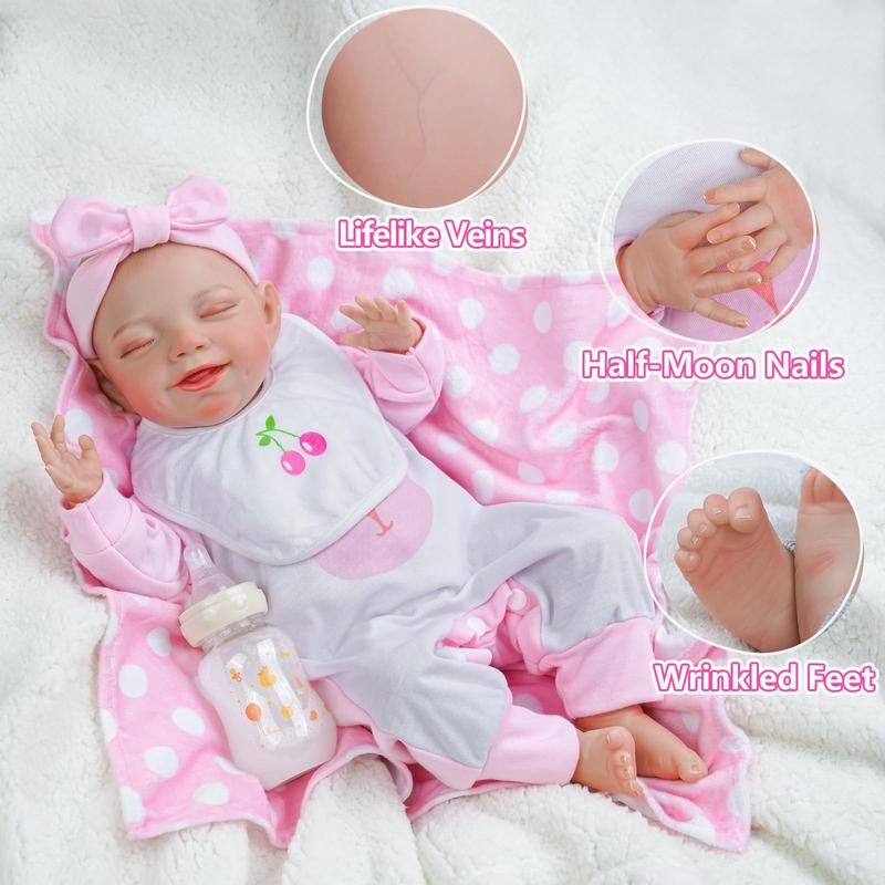 BABESIDE Lifelike Reborn Baby Dolls - 20-Inch Sweet Smile Real Life Realistic-Newborn Full Body Vinyl Sleeping Baby Girl with Basket & Rabbit Doll for 3+ Year Old Kids