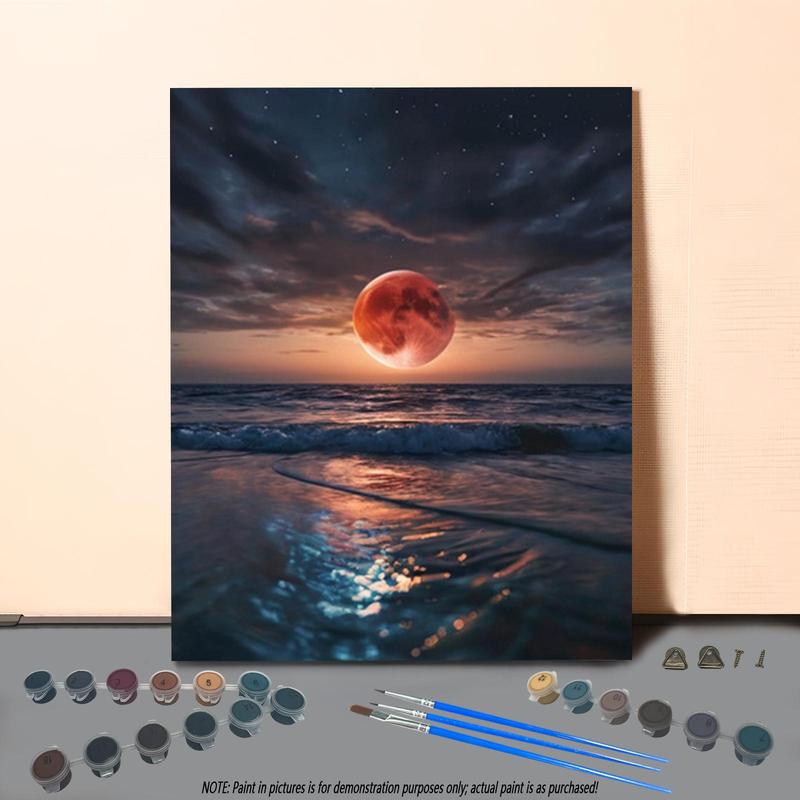 Moon & Sea Pattern DIY Painting By Numbers Kit Without Frame, 1 Set DIY Paint By Numbers Kit, Wall Art Decoration for Home Living Room Bedroom