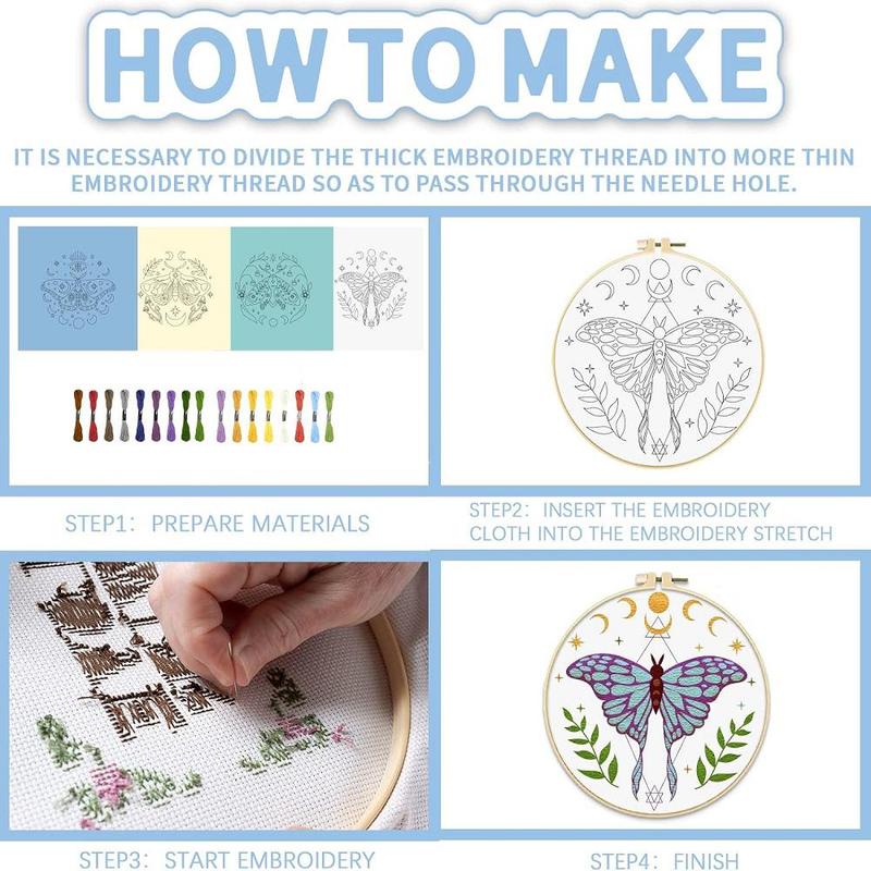 DIY Butterfly Embroidery Kit, Embroidery Kit for Beginner, Including Embroidery Thread & Cloth & Hoop, Threader, Needle, Instruction, Summer for Gift, Men Gifts, Home Ideals 2024