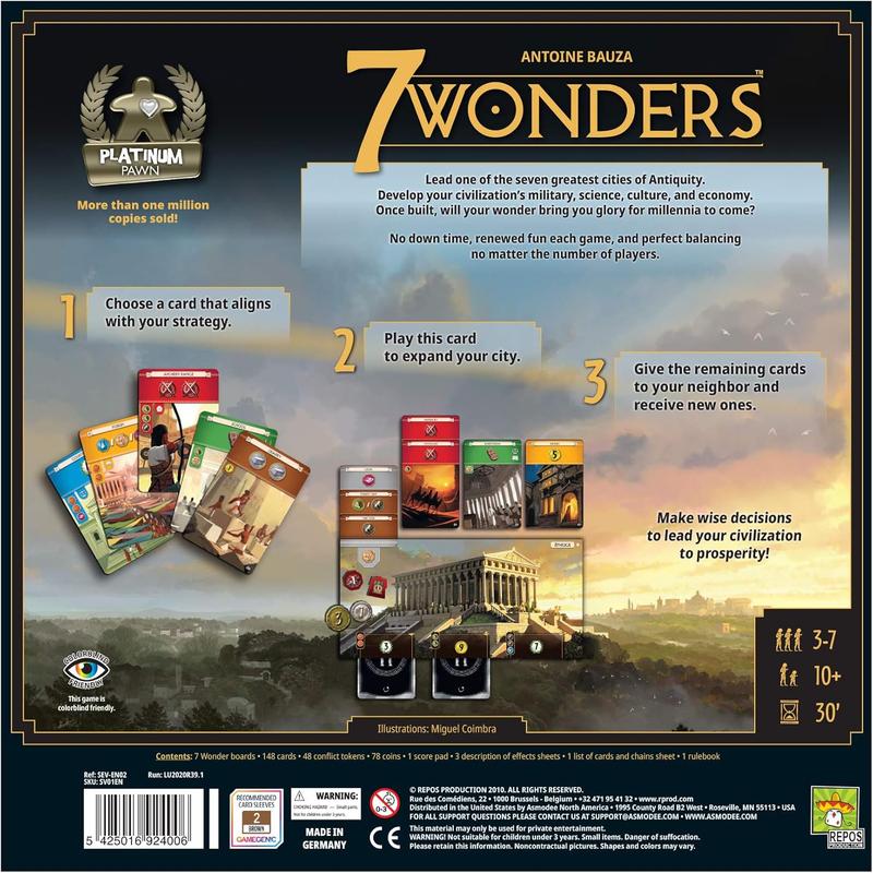 7 Wonders Board Game BASE GAME (New Edition), 3-7 Players, Civilization and Strategy Board Game, Game for Friends, Family, and Strategy Lovers