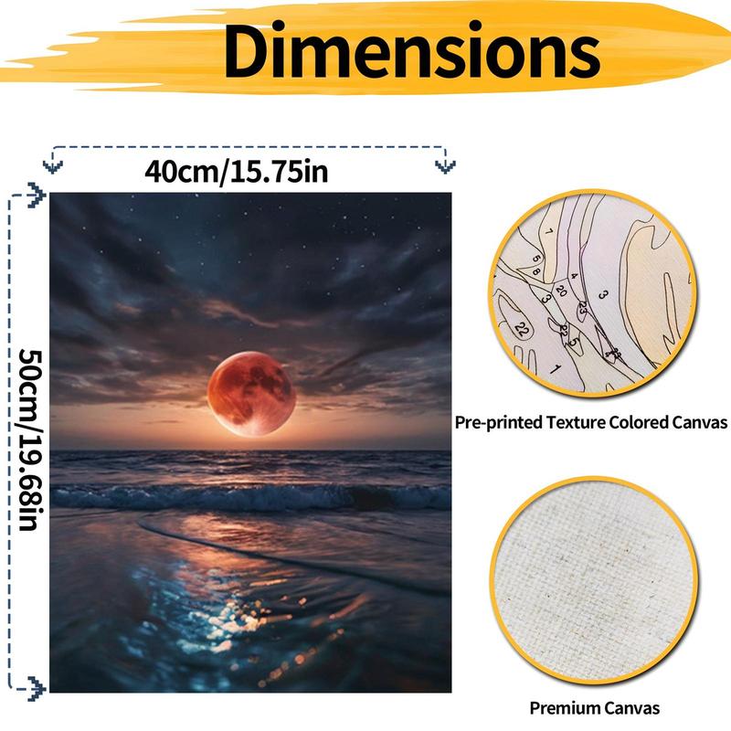 Moon & Sea Pattern DIY Painting By Numbers Kit Without Frame, 1 Set DIY Paint By Numbers Kit, Wall Art Decoration for Home Living Room Bedroom