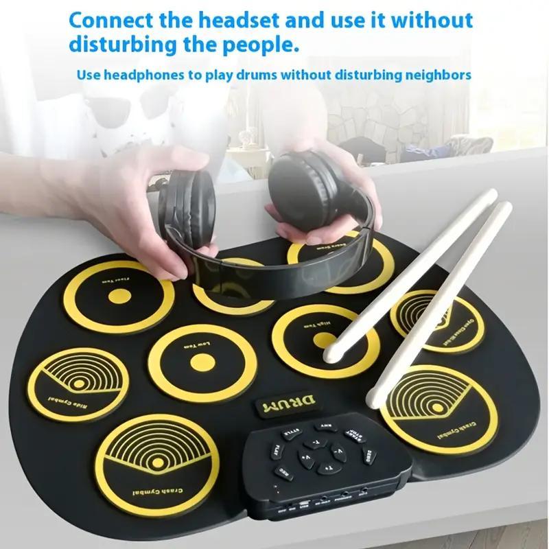 Electronic Drum Pad, Portable Drum Training Pad without Drumsticks, Desktop Drum Practice Tool, Musical Instrument Accessories for Beginners, Entertainment Party Performance