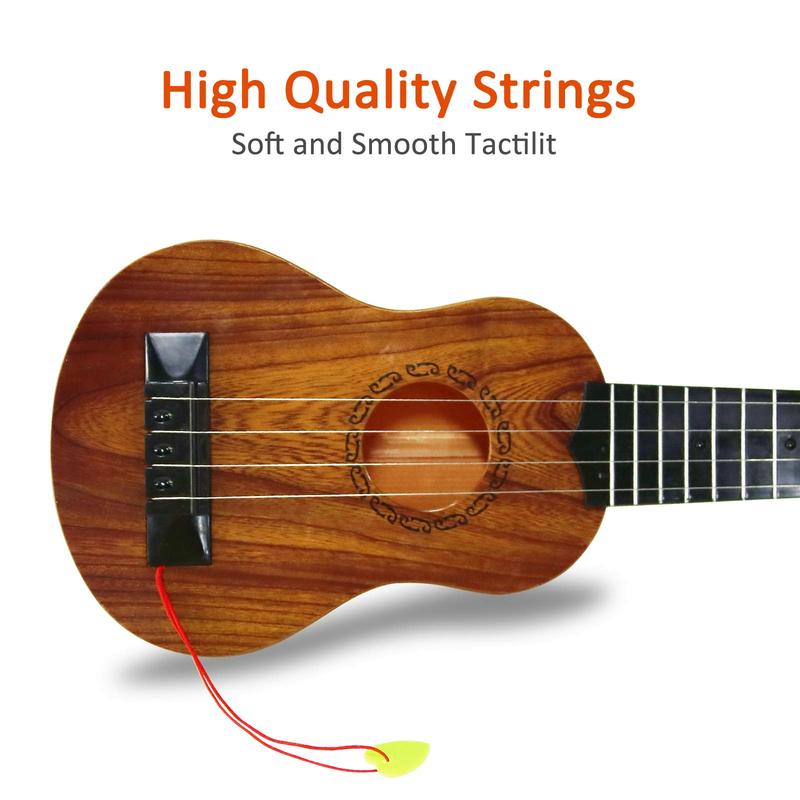 Kids Toy Ukulele, Kids Guitar Musical Toy,17 Inch 4 Steel Strings, with Pick, Kids Play Early Educational Learning Musical Instrument Gift for Preschool Children, Ages 3-6(Wooden Color) (17inch)