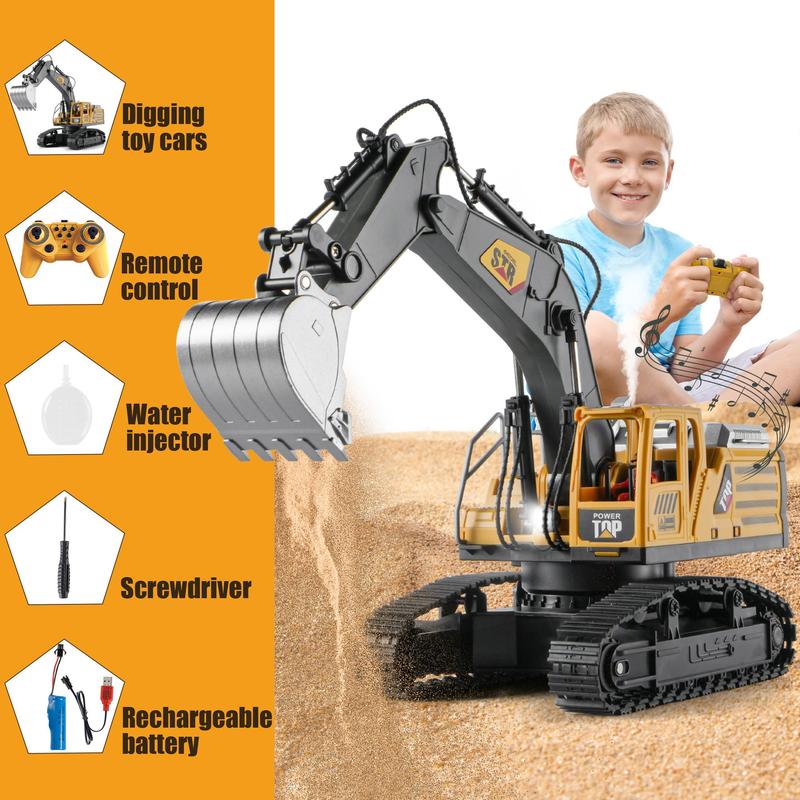 14-channel Remote Control Excavator Toy, 1 Box Construction Truck Toy with Simulation Smoke, Mechanical Sound & Light Effect, Ideal Gift for Boys, Christmas, Christmas Gift