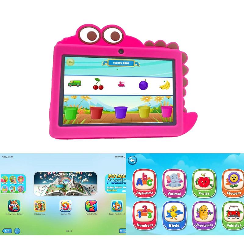 7 Inch Learning Tablet with Cartoon Design Case, 4GRAM+32GROM Android 12 Tablet Educational Tool, HD Screen Montessori Education Study Pad