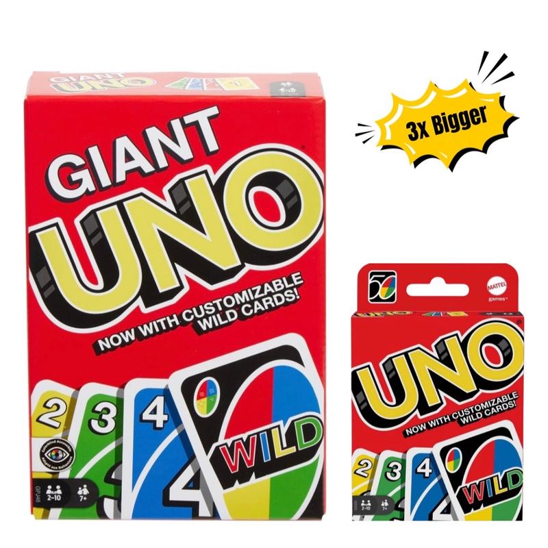 GIANT UNO Card Game Giant Card Playing Game ​Giant UNO Official Card Game for Kids, Adults & Family Night, Oversized Cards & Customizable Wild Cards for 2-10 Players