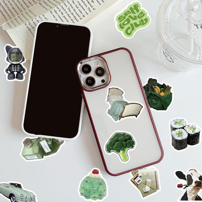 Green Theme Sticker, 62pcs set Self Adhesive Decorative Stickers, DIY Decals for Water Bottle, Phone Case, Scrapbooking, Journal Making, Gift Wrapping