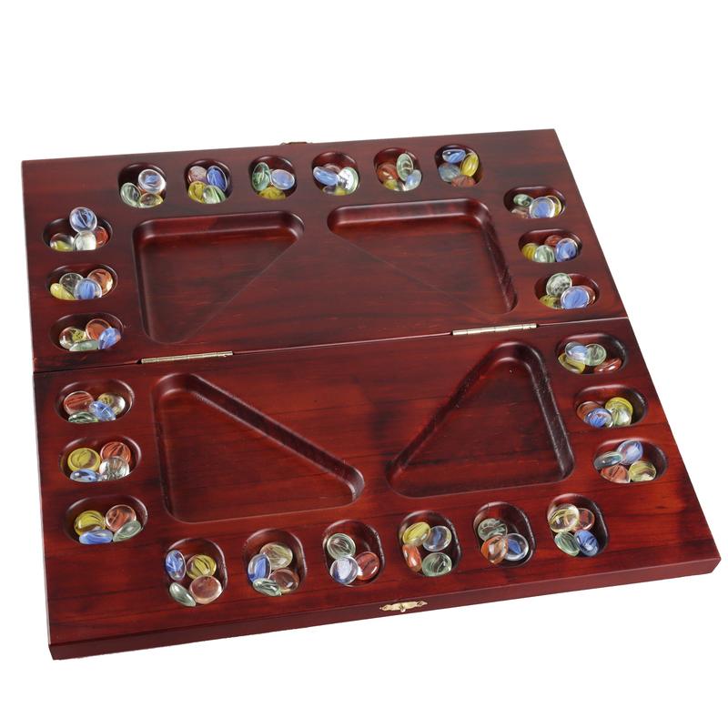 4-Player Mancala Board Game Folding Family Travel Set - Mahogany Oak