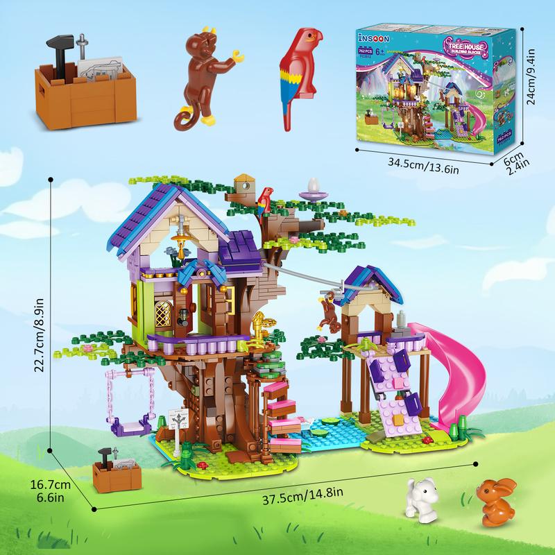 Hogokids Tree House Building Blocks Toys with LED Lights-751 Friendship Building Blocks with Slide Animals, Creative Forest Hut, Suitable for 6 7 8 9 10 11 12 Years Old Children and Girls Birthday Gift for Boy