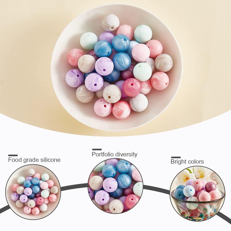 15mm Silicone Bead, 50pcs Mixed Color Loose Round Beads, DIY Jewelry Making Supplies for Necklace, Bracelet, Keychain, Phone Chain