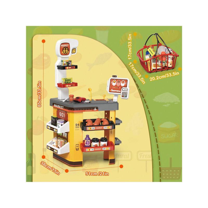 Supermarket Set Role Play Superstore For Kids, Shop Toys Supermarket With Light, Sound, Working Scanner, Shopping Cart And Accessories Included, Christmas Birthday Gift