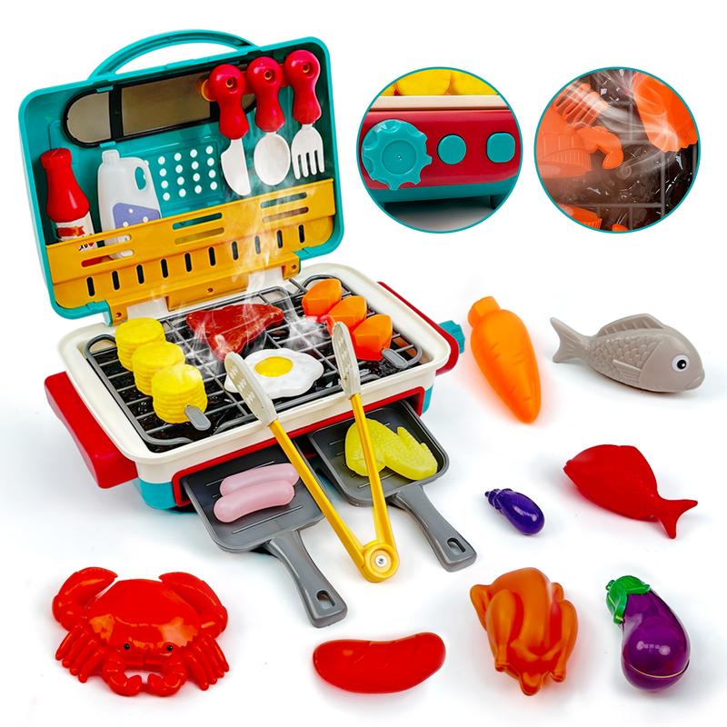 TALGIC BBQ Cooking Kitchen Set, BBQ Grill Toy Set,  Color Changing Pretend Play, Little Chef Play,