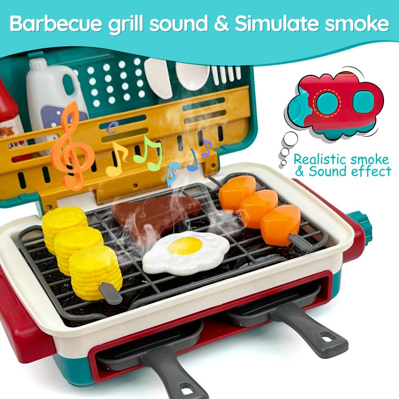 TALGIC BBQ Cooking Kitchen Set, BBQ Grill Toy Set,  Color Changing Pretend Play, Little Chef Play,