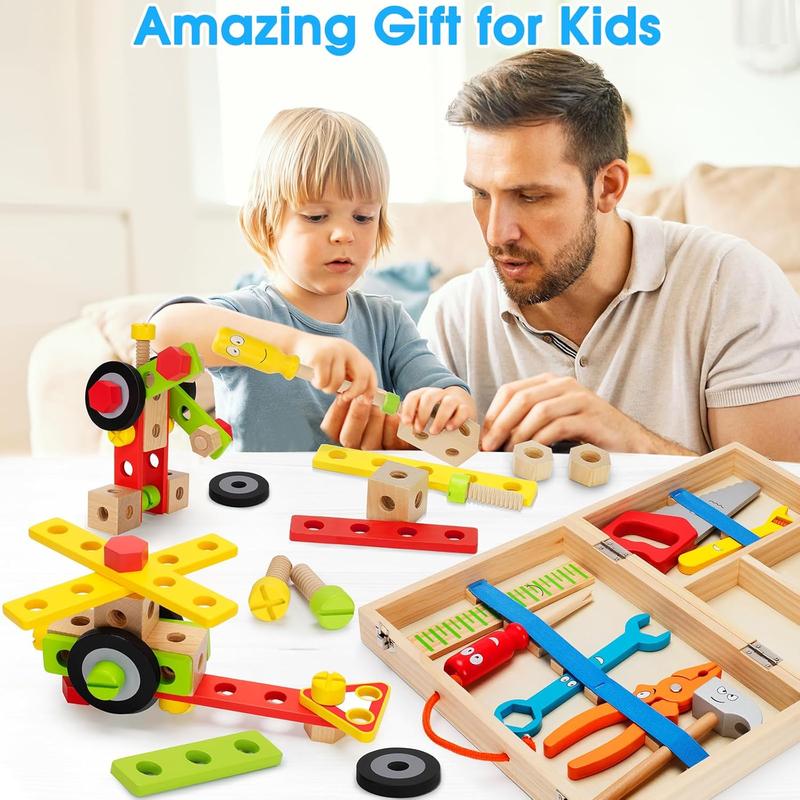 Kids Tool Set Toy, Stem Montessori Toys for 3 4 5 Years Old Boy Girl, 43 Pcs Wooden Toddler Tool Kits Inc Box, Learning Educational Construction Toy, Birthday for Kids