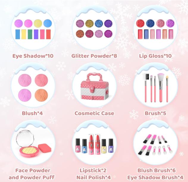 Girl 56 Pcs Washable Real Makeup Kit Girl Gift for 3-12