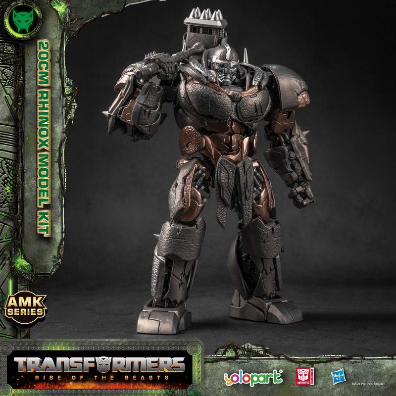 Transformers Toys: Rhinox Action Figure (with Optimus Prime's Weapon) - Rise of the Beasts - 7.87 Inch Pre-assembled Model Kit from the YOLOPARK AMK Series