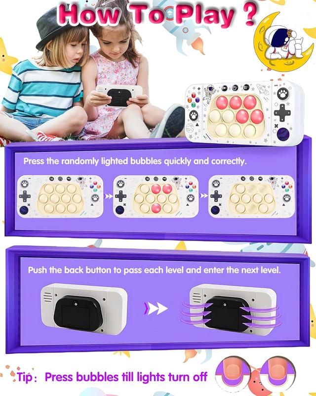 Fast Push Game Fidget Toys for Kids Adults, Push it Fidget Popper Games Quick Push Game Handheld Sensory Console Toys for Kids 6-12, Birthday Gifts for Boys, Girls, Teen (Astronaut)