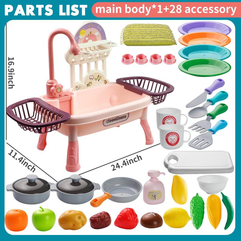 Play Sink with Running Water Toy Set for Kids - Educational Role Play with Realistic Pretend Dishes and Accessories