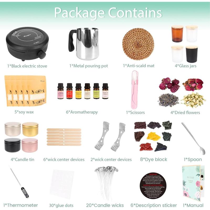 Candle Making Kit for Adults Beginners, DIY Starter Soy Candle Making Supplies with Wax Melter, Soy Wax, Wicks, Scents,Dyes, Melting Pot, Candle tins