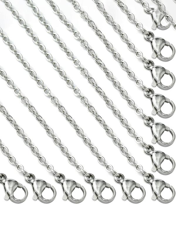 20pcs Stainless Steel Minimalist Necklace, Cable Chains with Lobster Clasps for Diy Jewelry Making, Trendy All-match & Exquisite Diy Jewelry