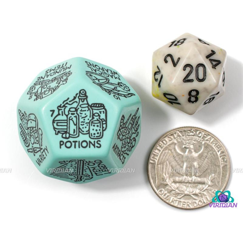 Treasure Generator Die | Random D&D Loot Reward Trove Dice, 30mm | Giant Acrylic D12 (1)