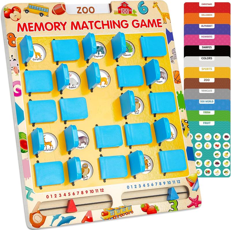 Matching Memory Game for Kids Age 3 4 5 6 7 8 Year Old, Travel Toy for Boys Girls, Wooden Board Game, Road Trip Essentials for Toddler, Airplane Car Camping Activity, Ideal Christmas, Birthday Gifts