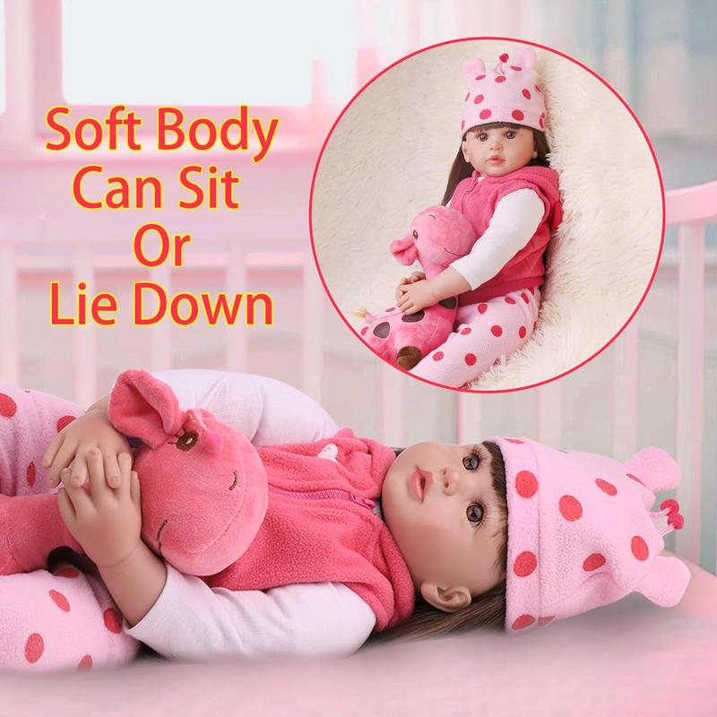 Reborn Baby Dolls 24 Inch Realistic Baby Doll Toddler Girl With Long Hair Weighted Lifelike Baby Vinyl Limbs & Soft Cloth Body Feeding Kit Toys Birth Certificate Accessories Gifts For Kids Age 3+