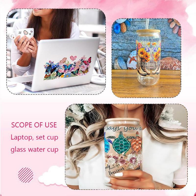 Floral Pattern Sticker (5pcs), Waterproof Self Adhesive Decor Paper, DIY Decals for Water Bottle, Laptop, Phone Case, Scrapbooking, Journal Making