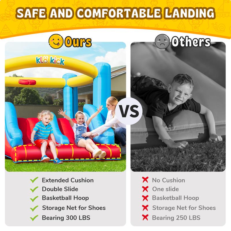 Birthday Present, Bounce House with Blower for Kids 3-6, Indoor Outdoor Bouncy House, Inflatable Bouncer with Double Slides, Basketball Hoop and Lagre Bounce Area, for Party, for 4 Kids (Red)