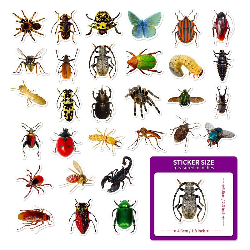 50pcs set Realistic Insect Sticker, Cute Animal Stickers for DIY Scrapbook Water Bottle Decoration