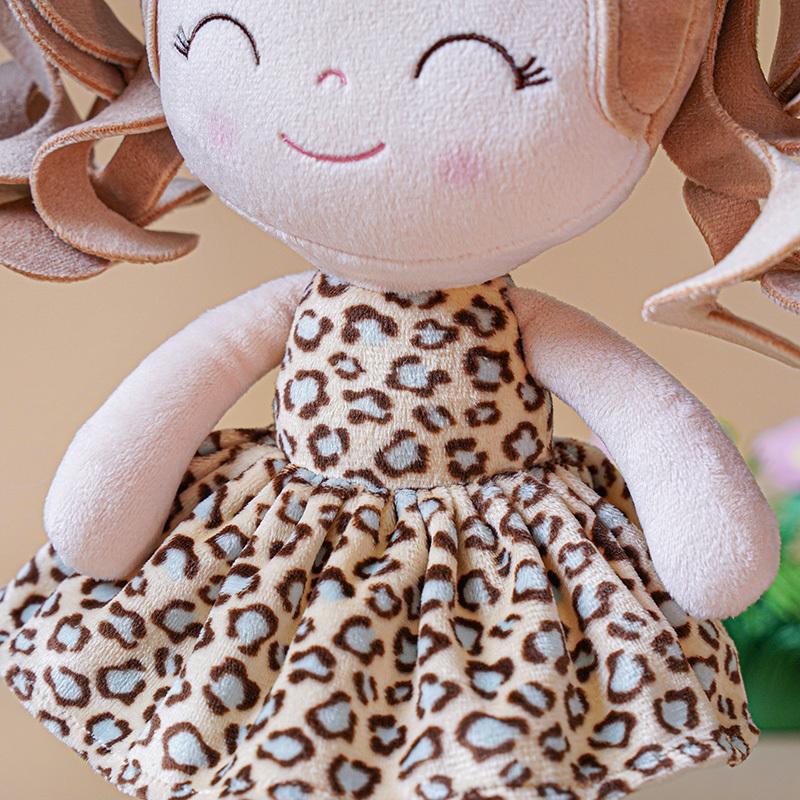 Plush Doll Baby Dolls Soft Doll Baby Girl Gifts Curly Hair Plush Figures Curly Animal Series - White leopard print  Dress Spring Girl 12inches