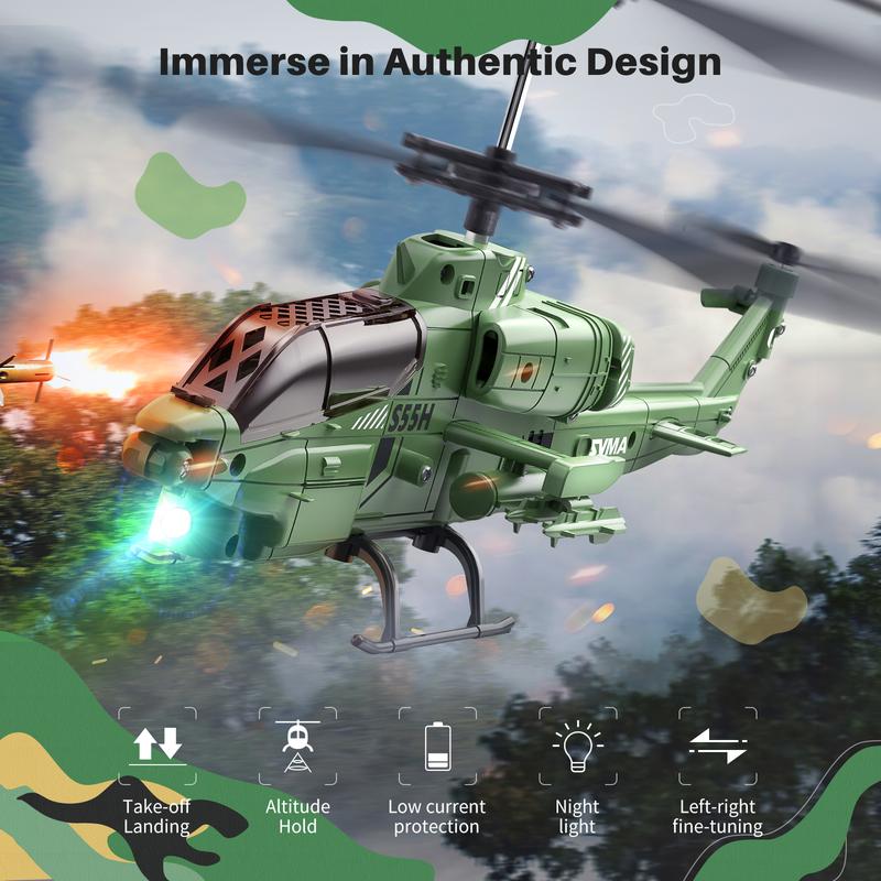 SYMA S55H RC Helicopter, AH-1 Cobra Attack Helicopter Replica Military, Remote Control Helicopter Toy for Boys and Girls with Cool Appearance Design, One Key Take Off Landing, LED Light RC helicopter for adults rc helicopter