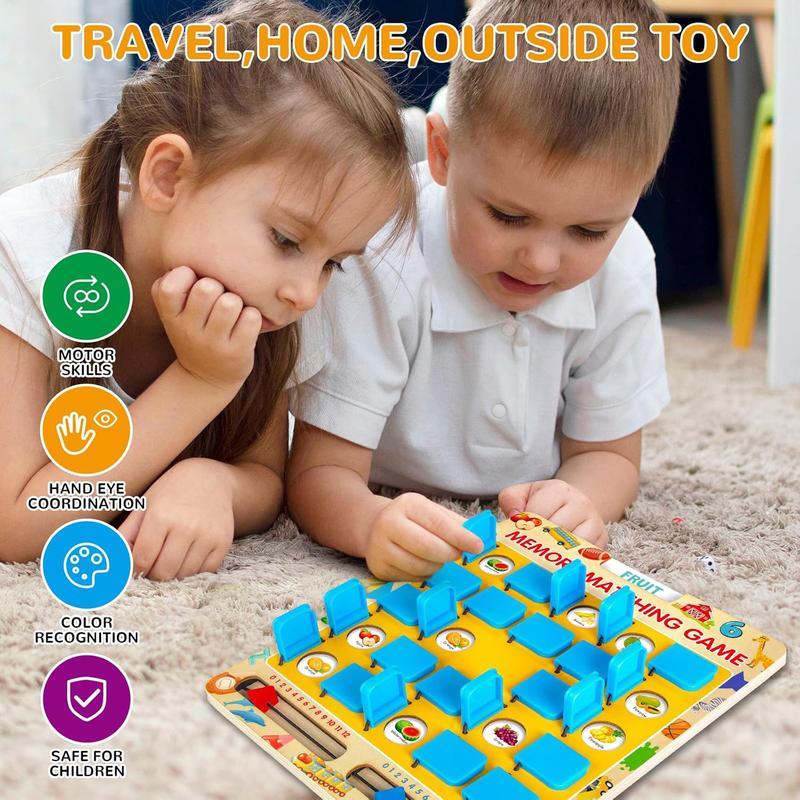 Matching Memory Game for Kids Age 3 4 5 6 7 8 Year Old, Travel Toy for Boys Girls, Wooden Board Game, Road Trip Essentials for Toddler, Airplane Car Camping Activity, Ideal Christmas, Birthday Gifts