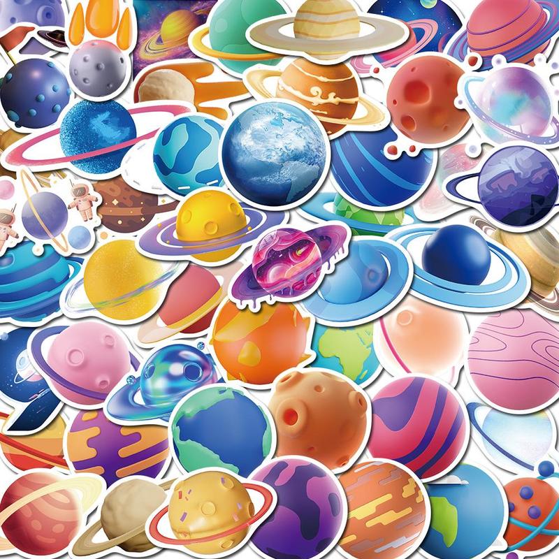 Cartoon Planet Series Sticker (50pcs set), Self Adhesive Scrapbooking Stickers, Decor Sticker for Gift Greeting Card Water Bottle Laptop Phone