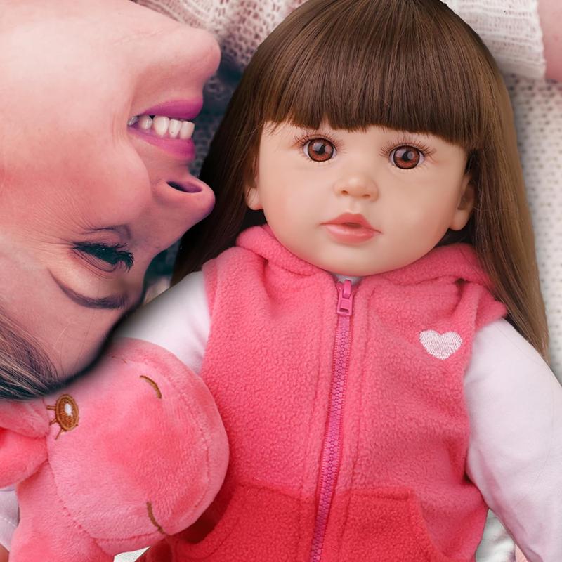 Reborn Baby Dolls 24 Inch Realistic Baby Doll Toddler Girl With Long Hair Weighted Lifelike Baby Vinyl Limbs & Soft Cloth Body Feeding Kit Toys Birth Certificate Accessories Gifts For Kids Age 3+