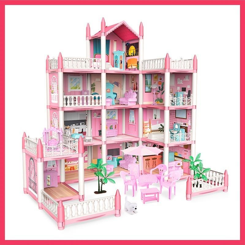 Doll set contains 11 rooms and furniture accessories. Pink children's doll house toy house DIY pretend games to build assembled toys, suitable for birthday gifts of girls aged 5, 6, 7, 8 and 9.