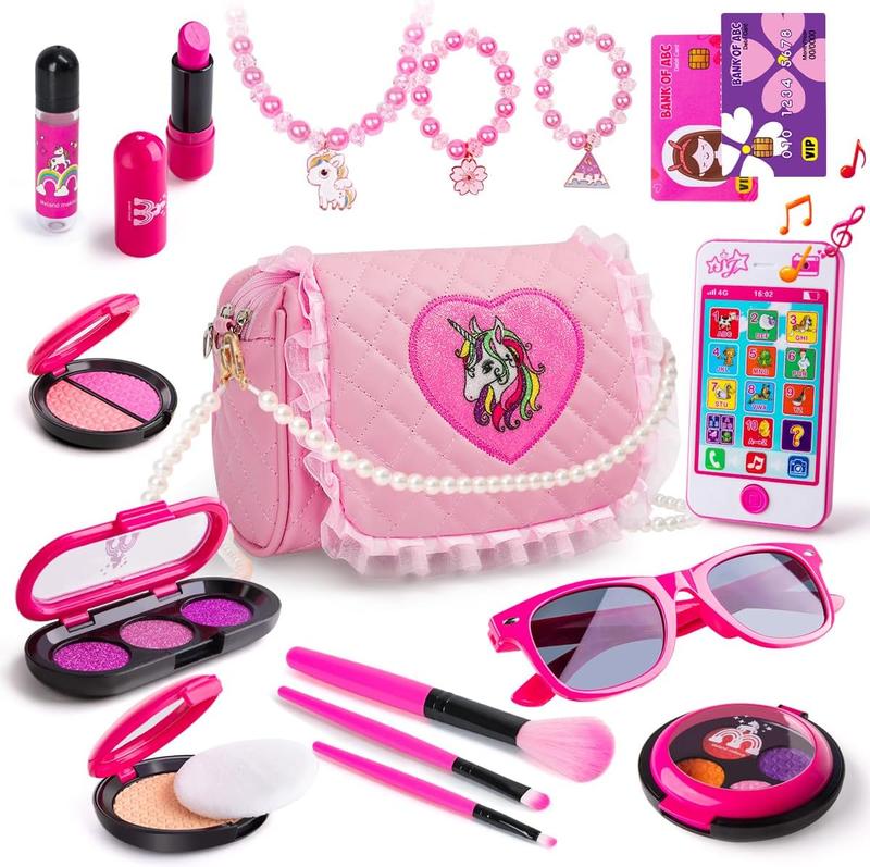 Toddler Girls Gift Idea for Birthday Christmas, Pretend Makeup Kit for Girls with My First Purse Toy, Makeup for Kids