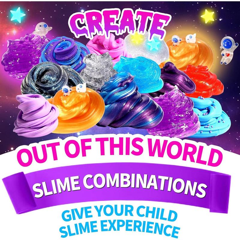 Mini Galaxy Slime Kit, with Glow in The Dark Stickers,Making Butter Slime, Dark Powder to Make Glitter & Galactic Slime, Stress Relief Toys, Party Favors for Kids, for Girls Boys 6 7 8 9 10 11 12