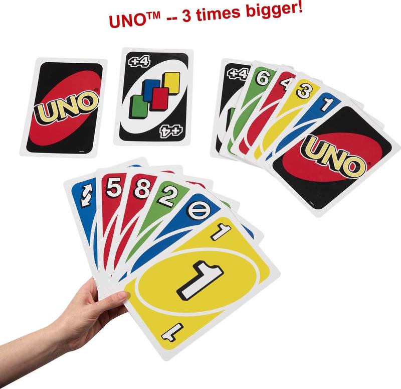 Mattel Games ​Giant UNO Official Card Game for Kids, Adults & Family Night, Oversized Cards & Customizable Wild Cards for 2-10 Players