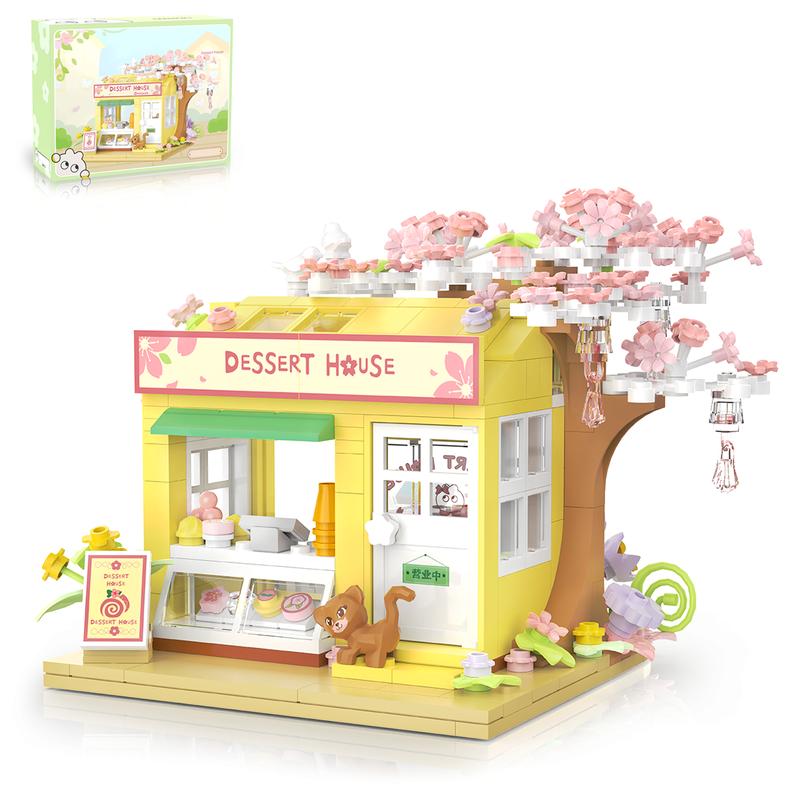 Tenhorses Cherry Blossom Dessert House Building Block Set, Creative DIY Toy for Kids and Adults, for Architecture and Sweets Lovers.(376PCS)