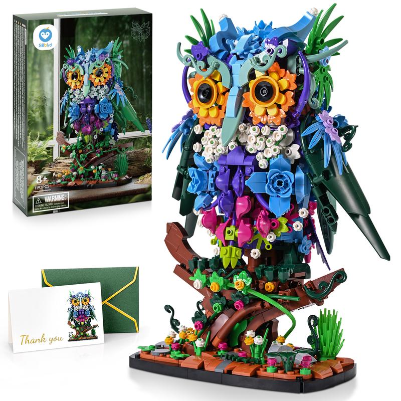 Sillbird Owl Animal Flowers Building Toy Set, MOC Floral Collectible Model for Home Decor or Office Art, Halloween Christmas Birthday Creative Gifts for Adults or Teens Kids 8+, New 2024 (1193 Pieces)