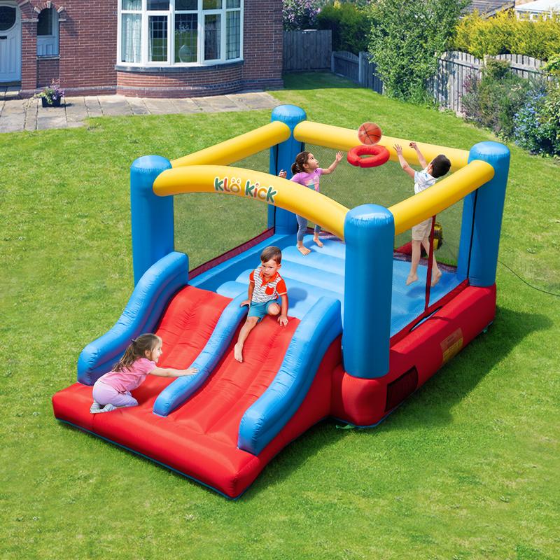 Birthday Present, Bounce House with Blower for Kids 3-6, Indoor Outdoor Bouncy House, Inflatable Bouncer with Double Slides, Basketball Hoop and Lagre Bounce Area, for Party, for 4 Kids (Red)